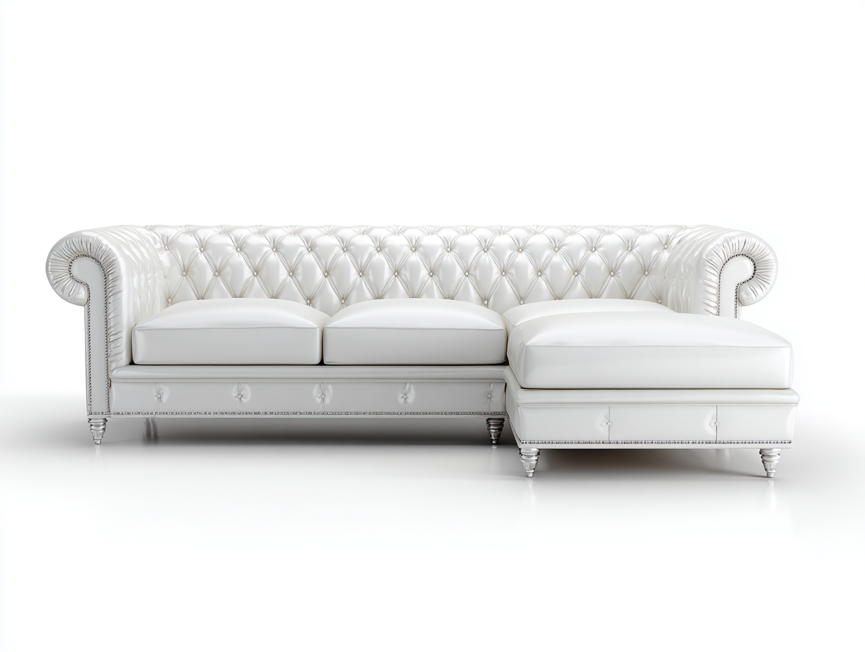 Canapé d'angle en cuir 260x160x85 cm - blanc - style anglais capitonné luxueux-Luxeixe