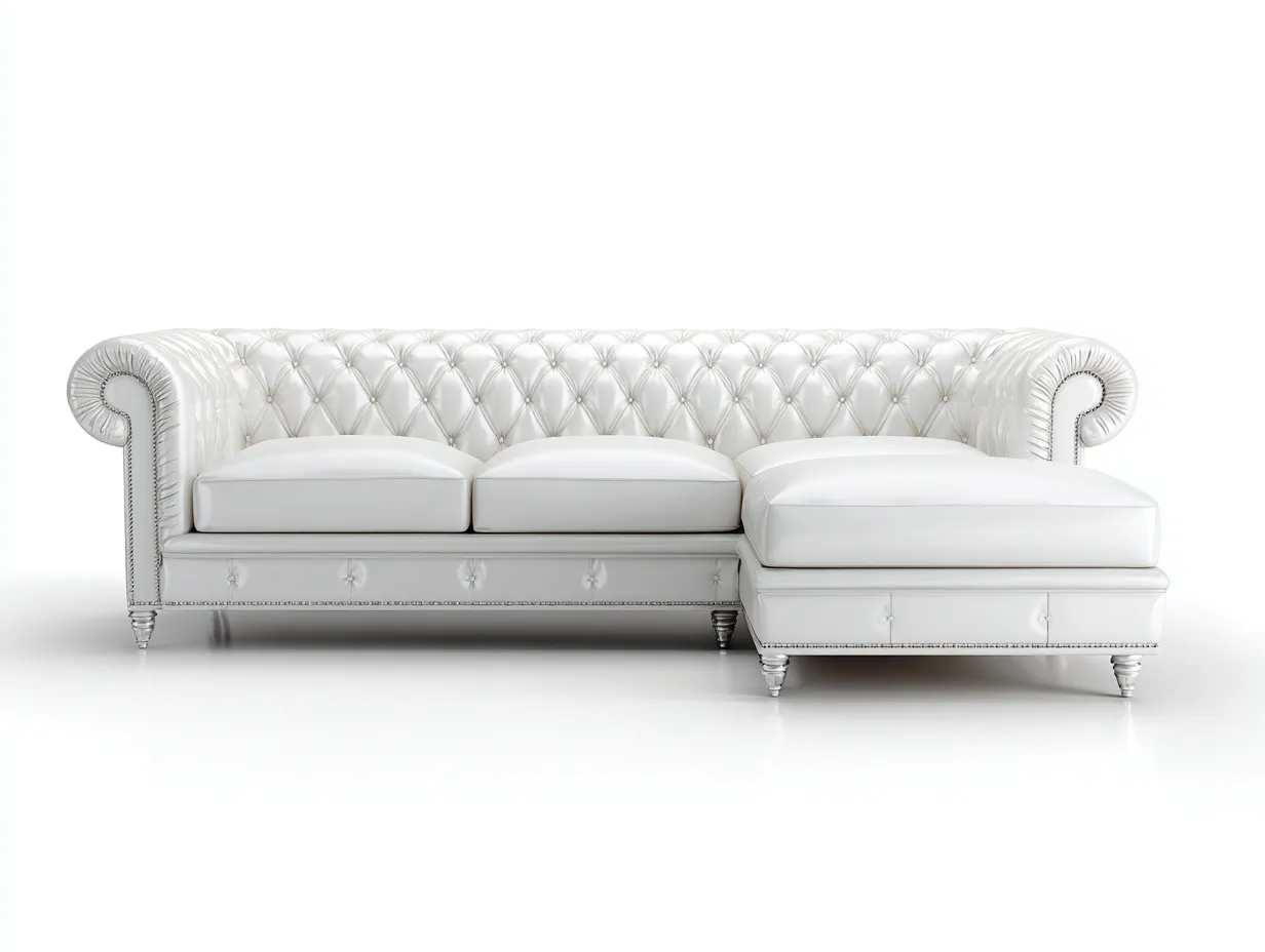 Canapé d'angle en cuir 260x160x85 cm - blanc - style anglais capitonné luxueux-Luxeixe