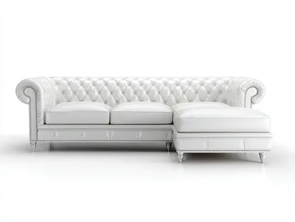 Canapé d'angle en cuir 260x160x85 cm - blanc - style anglais capitonné luxueux-Luxeixe