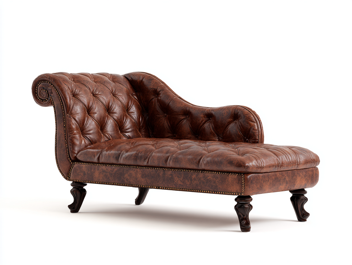 Chaise longue en cuir 160x80x85 cm - marron antique - style Chesterfield classique-Luxeixe