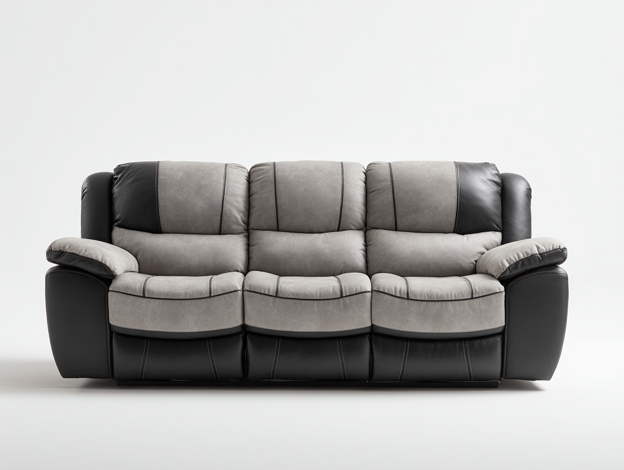 Canapé 3 places en simili cuir et tissu gris 210x95x100 cm - design contemporain - assise ergonomique avec dossier réglable-Luxeixe