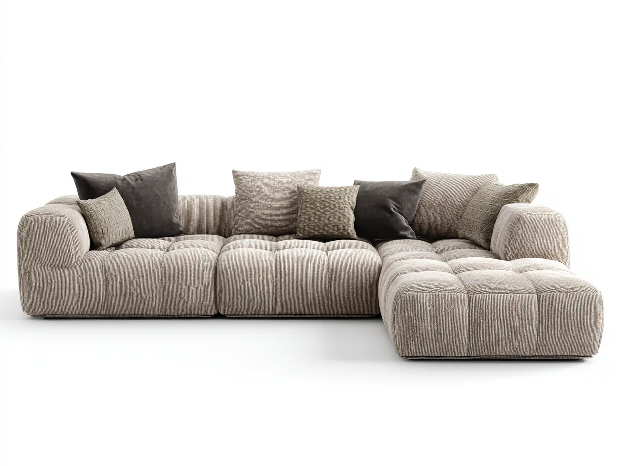 Canapé d'angle en velours côtelé 285x185x85 cm - beige clair - style moderne modulable avec assise profonde-Luxeixe