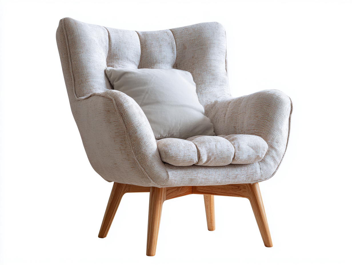 Fauteuil en tissu beige 90x88x100 cm - pieds en bois - design moderne enveloppant-Luxeixe