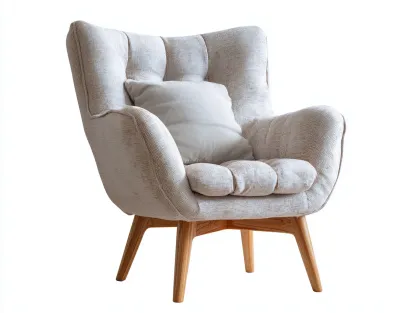 Fauteuil en tissu beige 90x88x100 cm - pieds en bois - design moderne enveloppant-Luxeixe