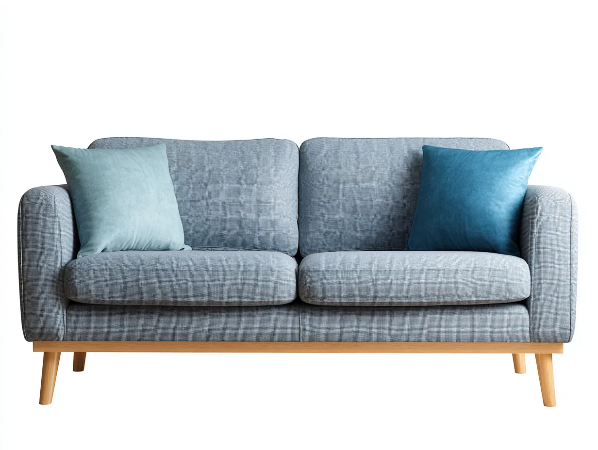 Canapé 2 places en tissu bleu clair 160x90x85 cm - style scandinave - piètement en bois naturel-Luxeixe