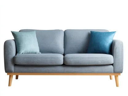 Canapé 2 places en tissu bleu clair 160x90x85 cm - style scandinave - piètement en bois naturel-Luxeixe