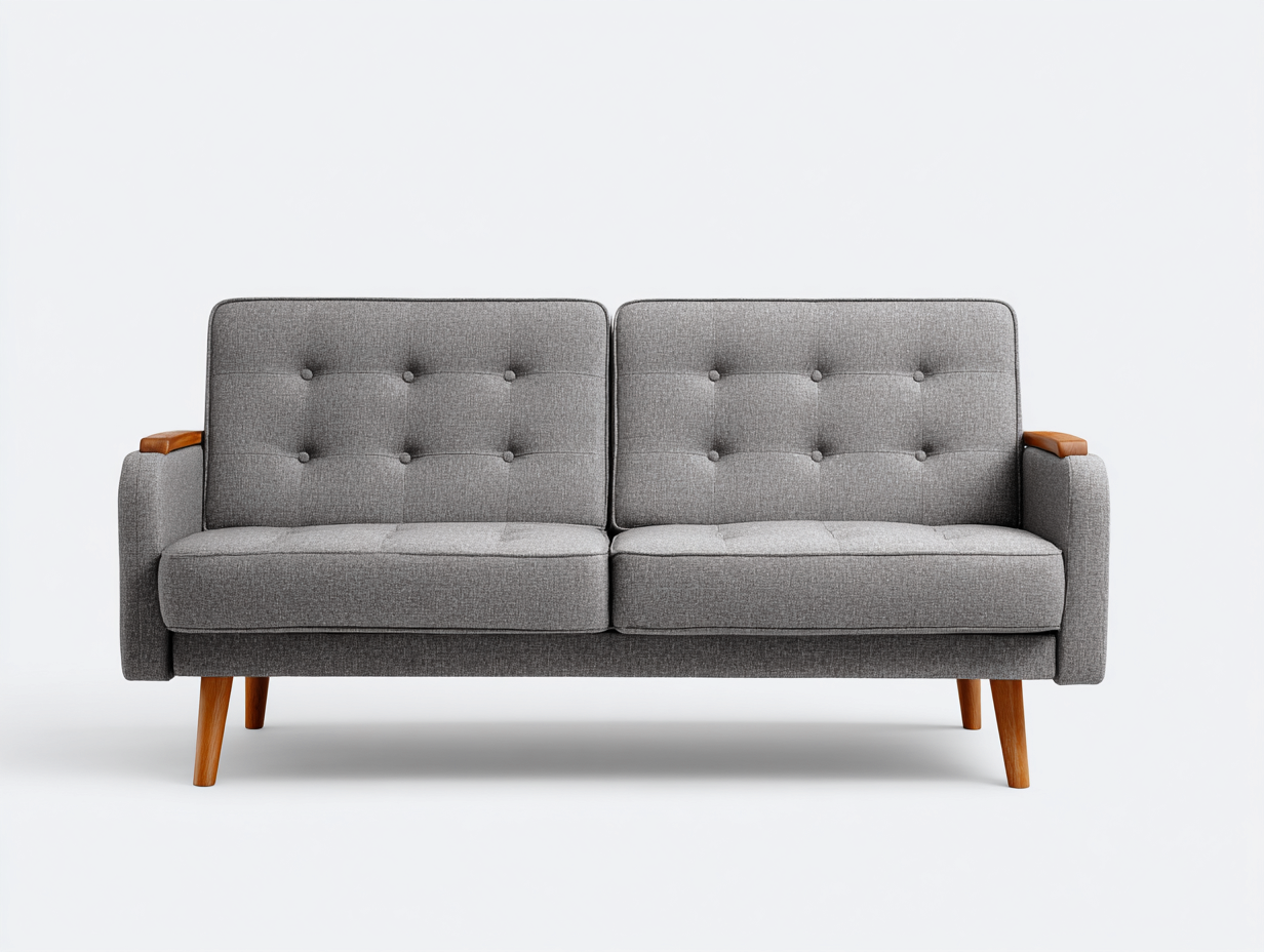 Canapé deux places en tissu 165x85x85 cm - gris clair - style scandinave avec pieds en bois-Luxeixe