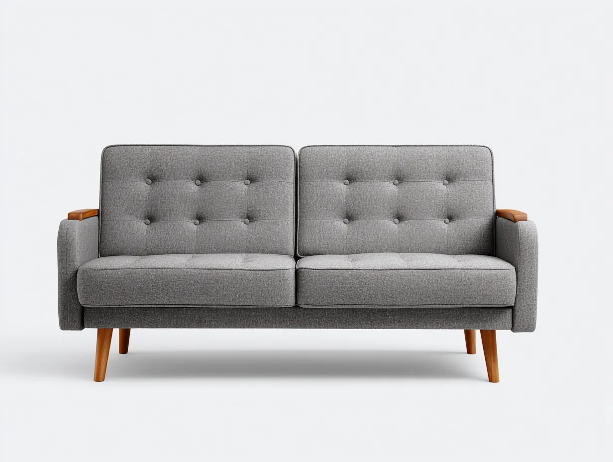 Canapé deux places en tissu 165x85x85 cm - gris clair - style scandinave avec pieds en bois-Luxeixe