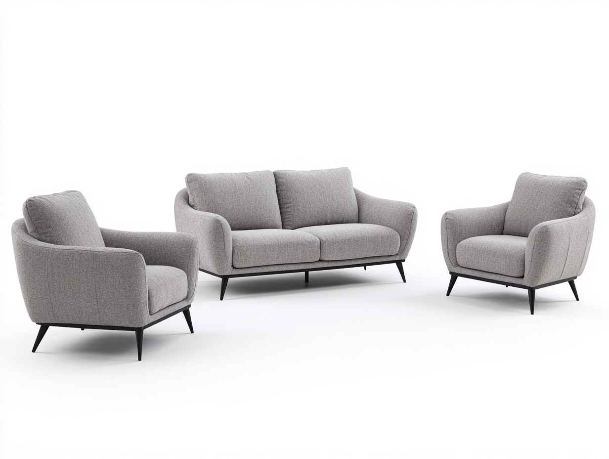 Ensemble canapé 2 places 160x90x85 cm et fauteuils 95x90x85 cm en tissu - gris clair - style contemporain-Luxeixe