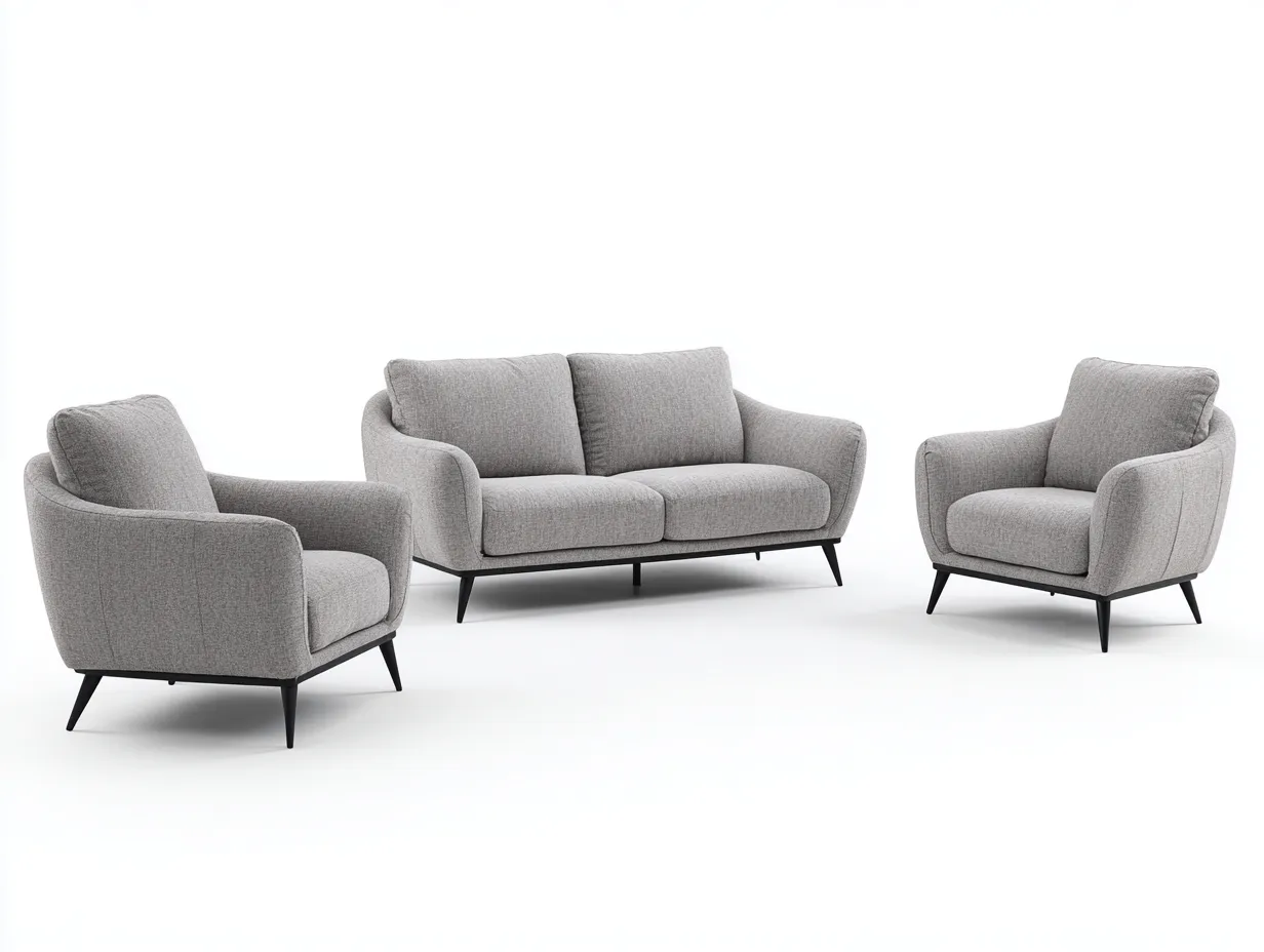Ensemble canapé 2 places 160x90x85 cm et fauteuils 95x90x85 cm en tissu - gris clair - style contemporain-Luxeixe