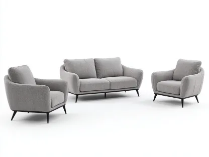 Ensemble canapé 2 places 160x90x85 cm et fauteuils 95x90x85 cm en tissu - gris clair - style contemporain-Luxeixe