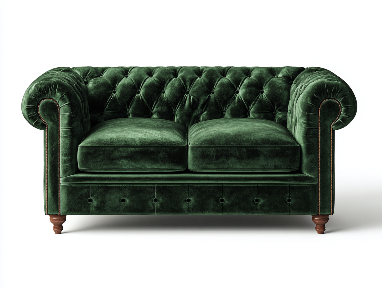 Canapé 2 places en velours vert foncé 160x90x80 cm - style classique capitonné - pieds en bois tourné-Luxeixe