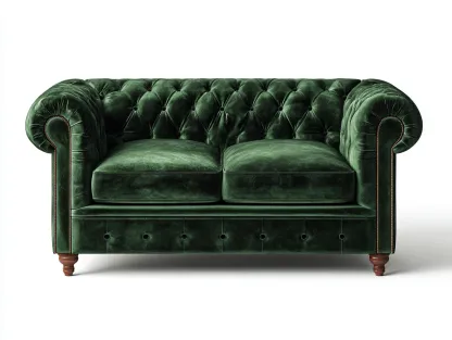 Canapé 2 places en velours vert foncé 160x90x80 cm - style classique capitonné - pieds en bois tourné-Luxeixe