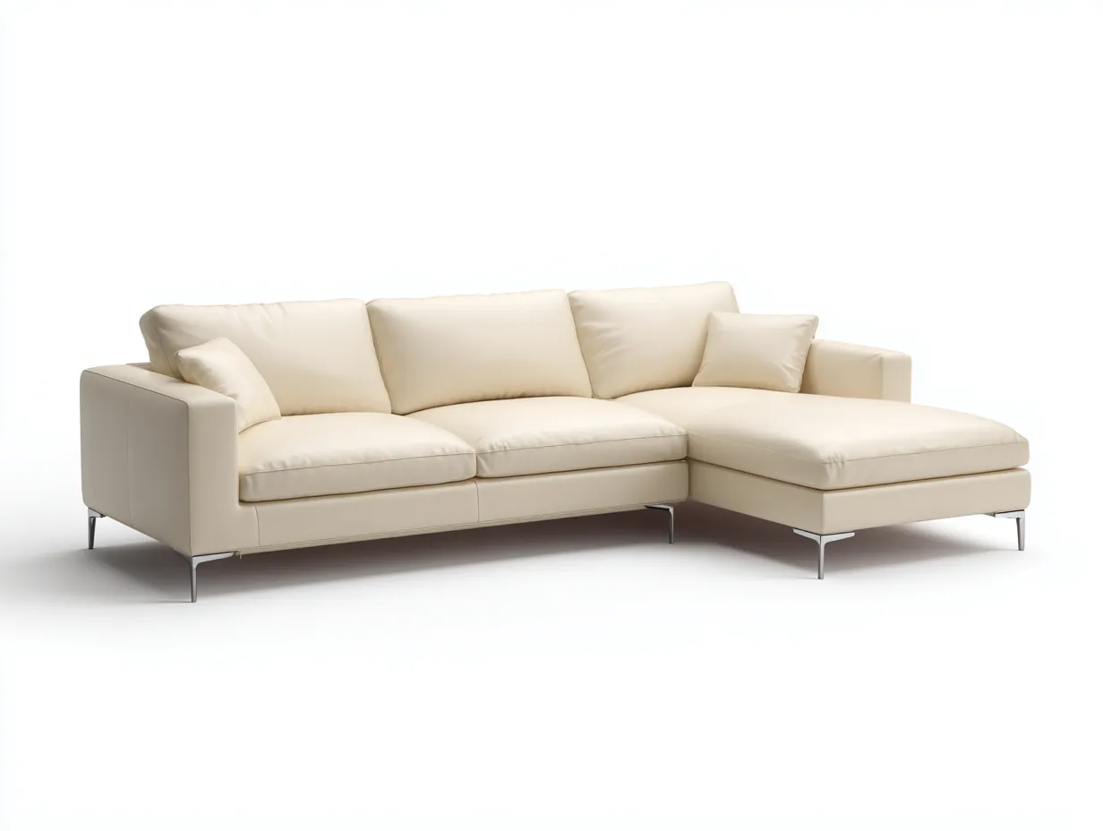 Canapé d'angle en cuir crème 275x160x85 cm - style moderne - piètement métallique-Luxeixe