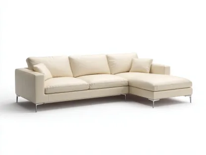 Canapé d'angle en cuir crème 275x160x85 cm - style moderne - piètement métallique-Luxeixe