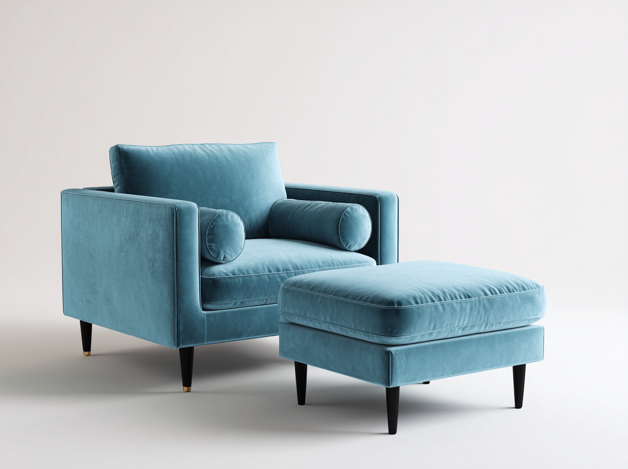 Fauteuil avec repose-pieds en velours 90x85x80 cm - bleu - design moderne pour salon-Luxeixe