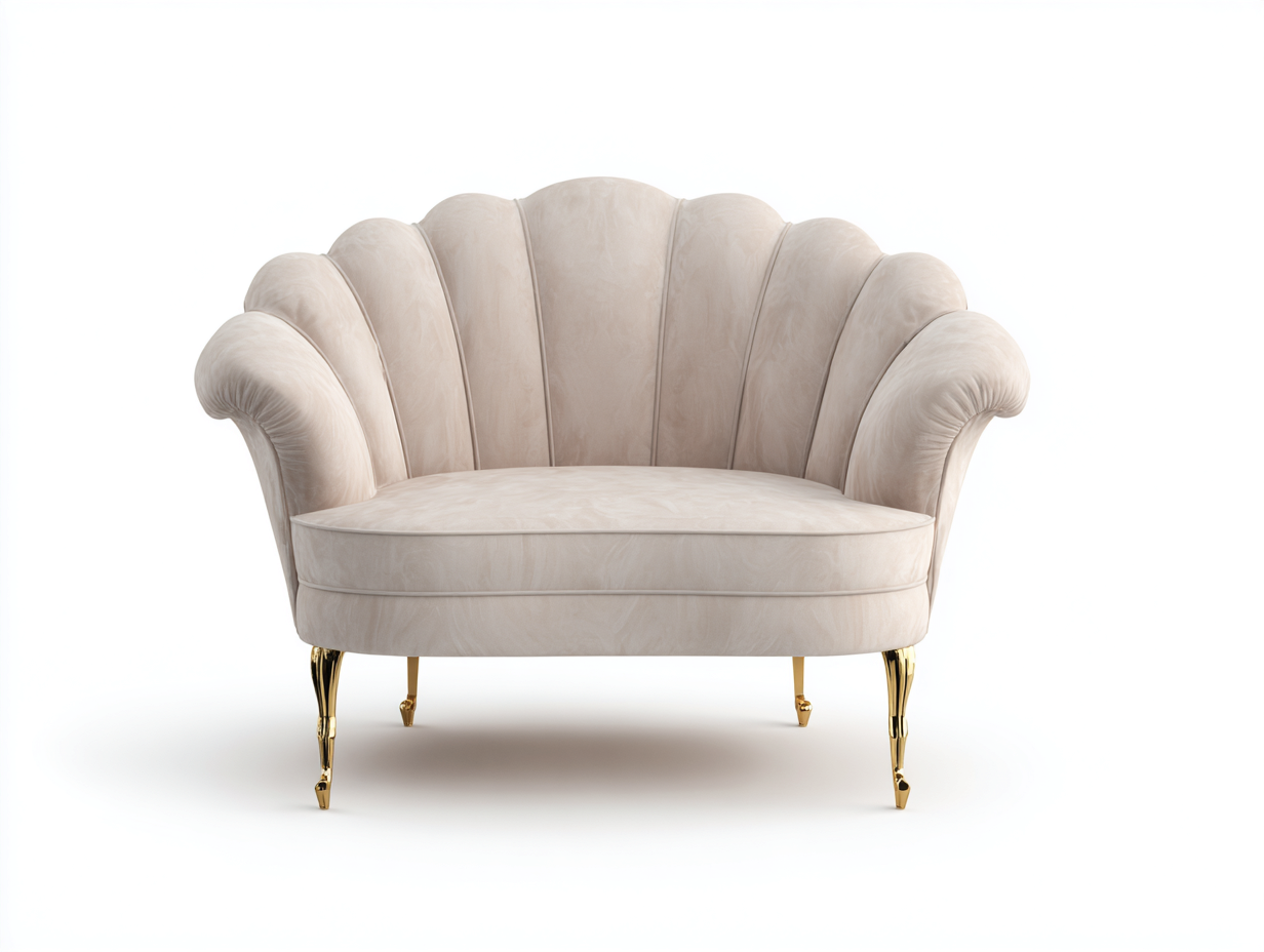 Canapé 2 places en velours beige 135x80x90 cm - pieds dorés - style coquillage art déco-Luxeixe