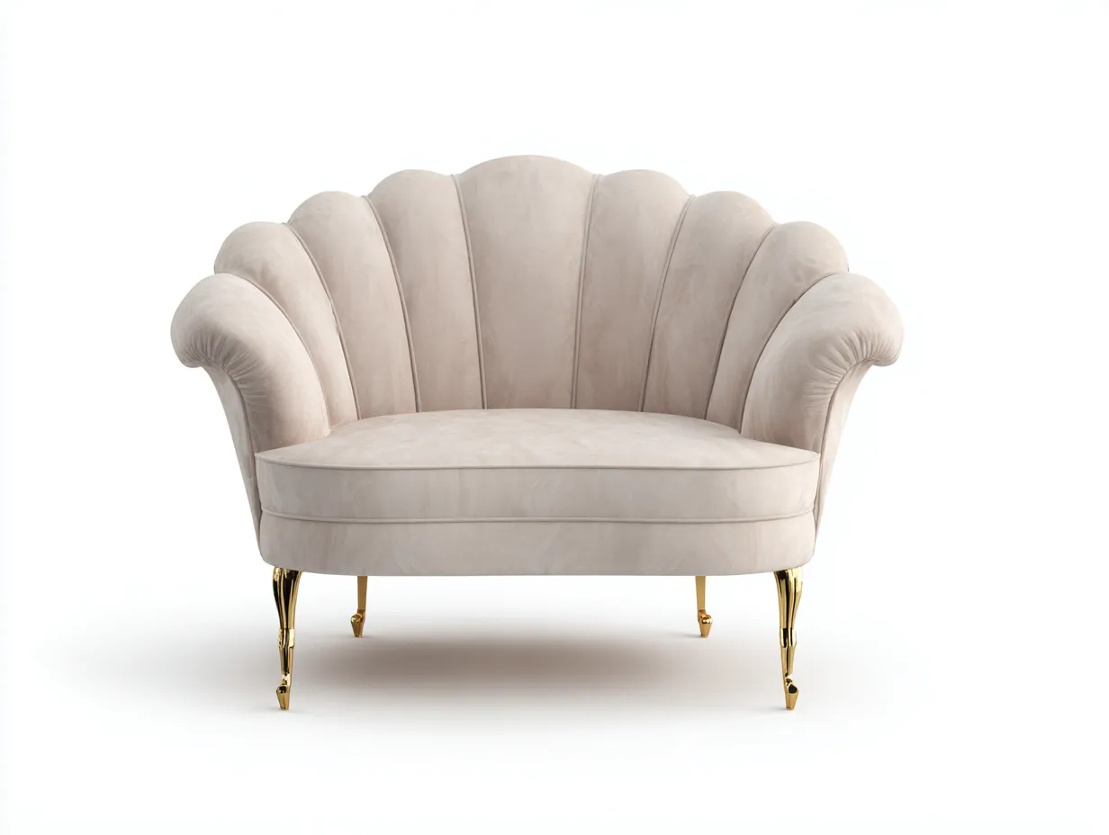 Canapé 2 places en velours beige 135x80x90 cm - pieds dorés - style coquillage art déco-Luxeixe