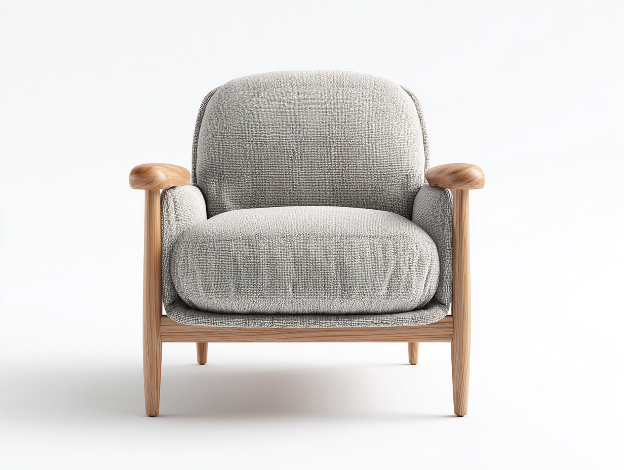 Fauteuil en tissu gris clair 78x82x88 cm - structure en bois naturel - style moderne minimaliste-Luxeixe