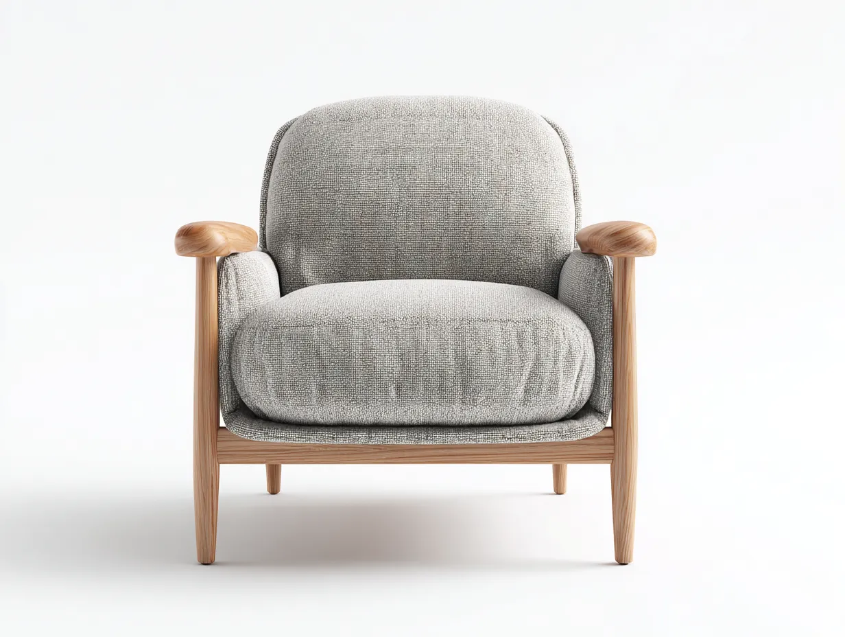 Fauteuil en tissu gris clair 78x82x88 cm - structure en bois naturel - style moderne minimaliste-Luxeixe