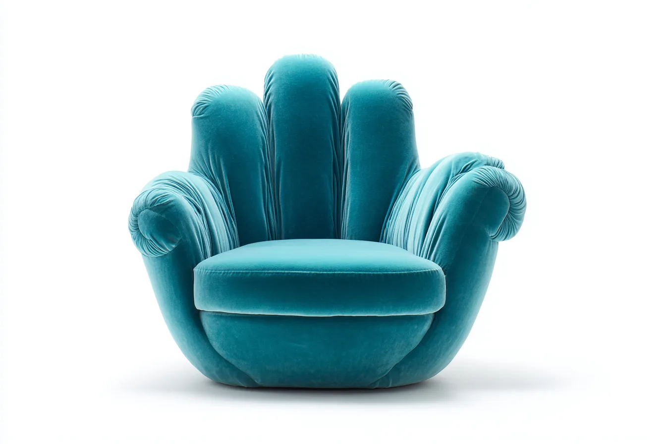 Fauteuil en forme de main en velours bleu turquoise 90x85x95 cm - design moderne et artistique - assise moelleuse rembourrée-Luxeixe