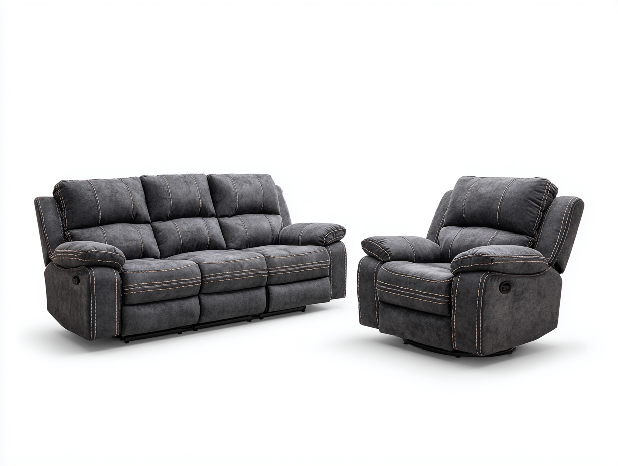 Ensemble canapé trois places et fauteuil relax en tissu gris foncé 200x95x95 cm et 95x90x95 cm - dossier inclinable manuel - style contemporain confortable-Luxeixe