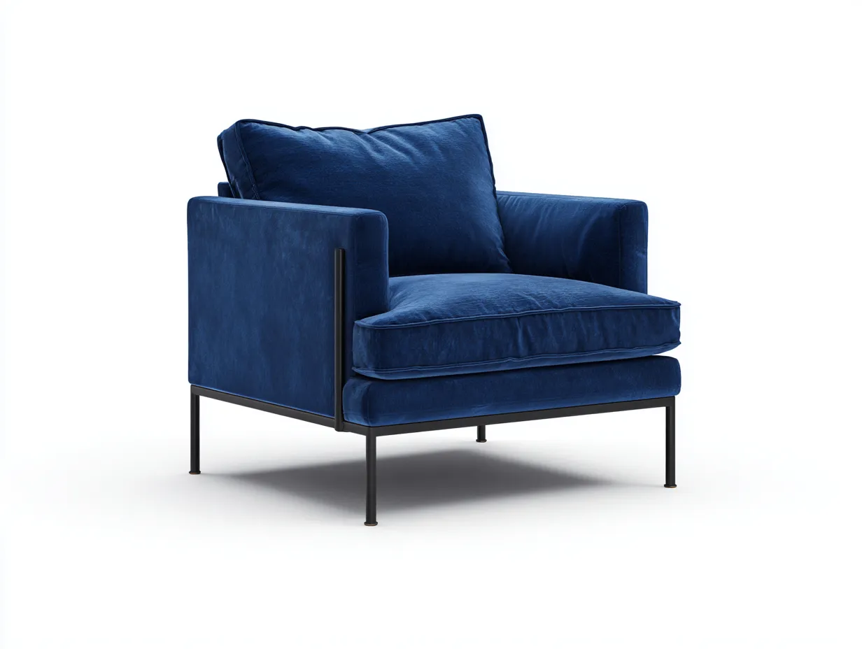 Fauteuil en velours bleu 90x87x85 cm - piètement en métal noir - design moderne minimaliste-Luxeixe