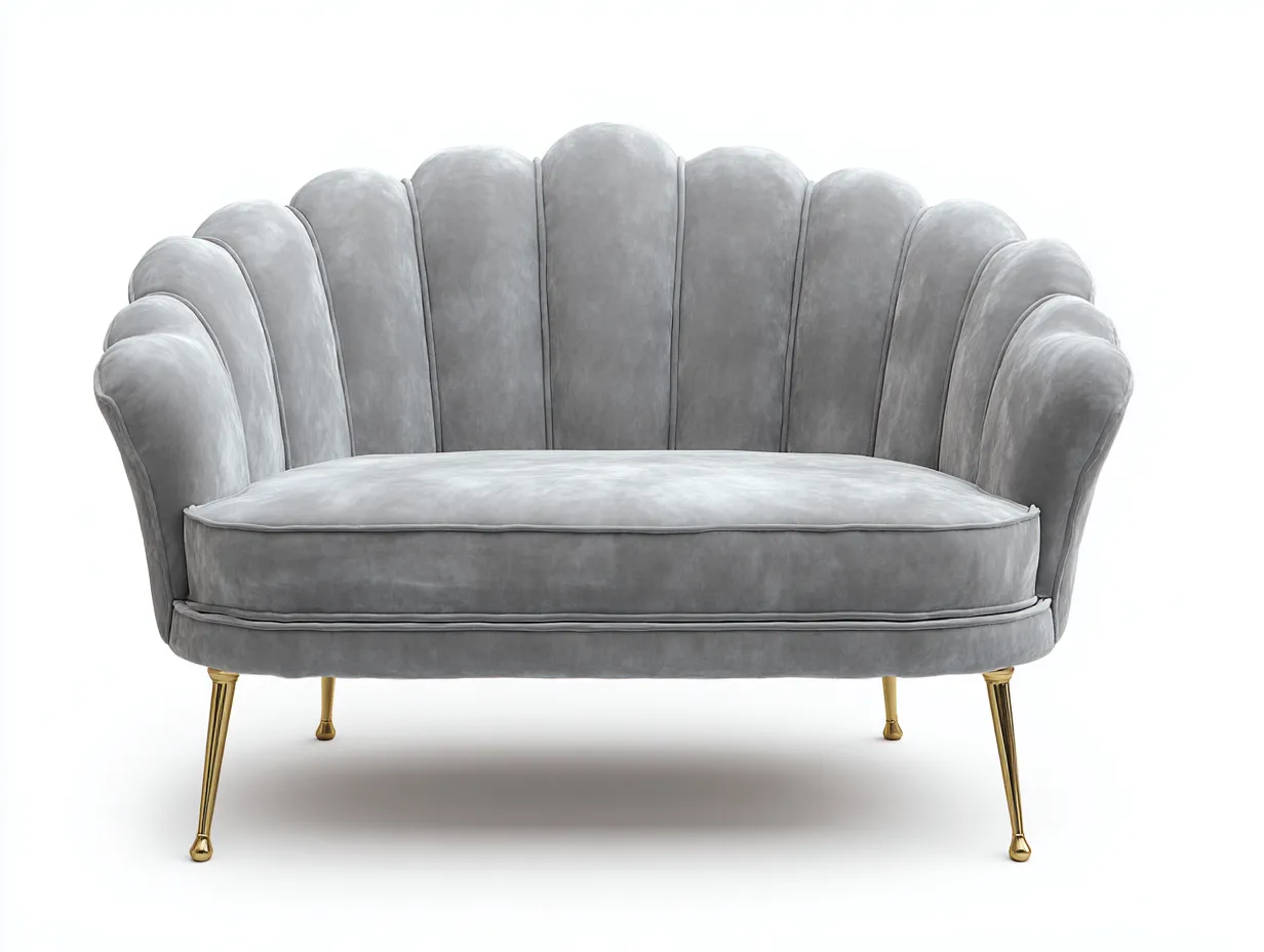 Canapé 2 places en velours gris 140x85x90 cm - pieds dorés - style coquillage art déco-Luxeixe