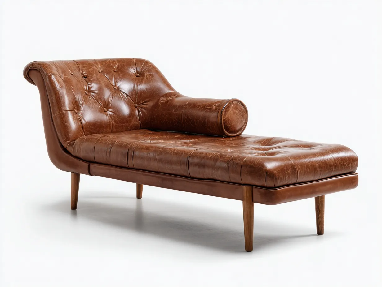 Chaise longue en cuir véritable 175x80x85 cm - marron - style capitonné élégant-Luxeixe