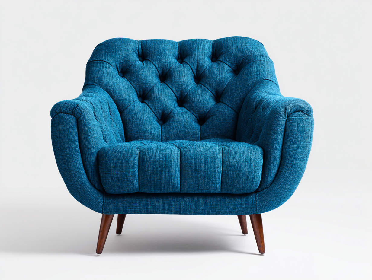 Fauteuil en tissu bleu 90x85x88 cm - style capitonné - pieds en bois foncé-Luxeixe