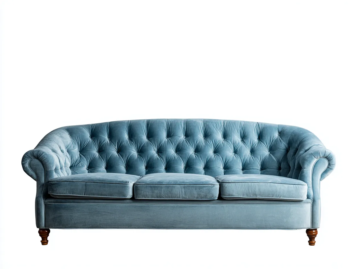 Canapé trois places en velours bleu ciel 215x90x85 cm - style capitonné arrondi - confort classique et élégant-Luxeixe