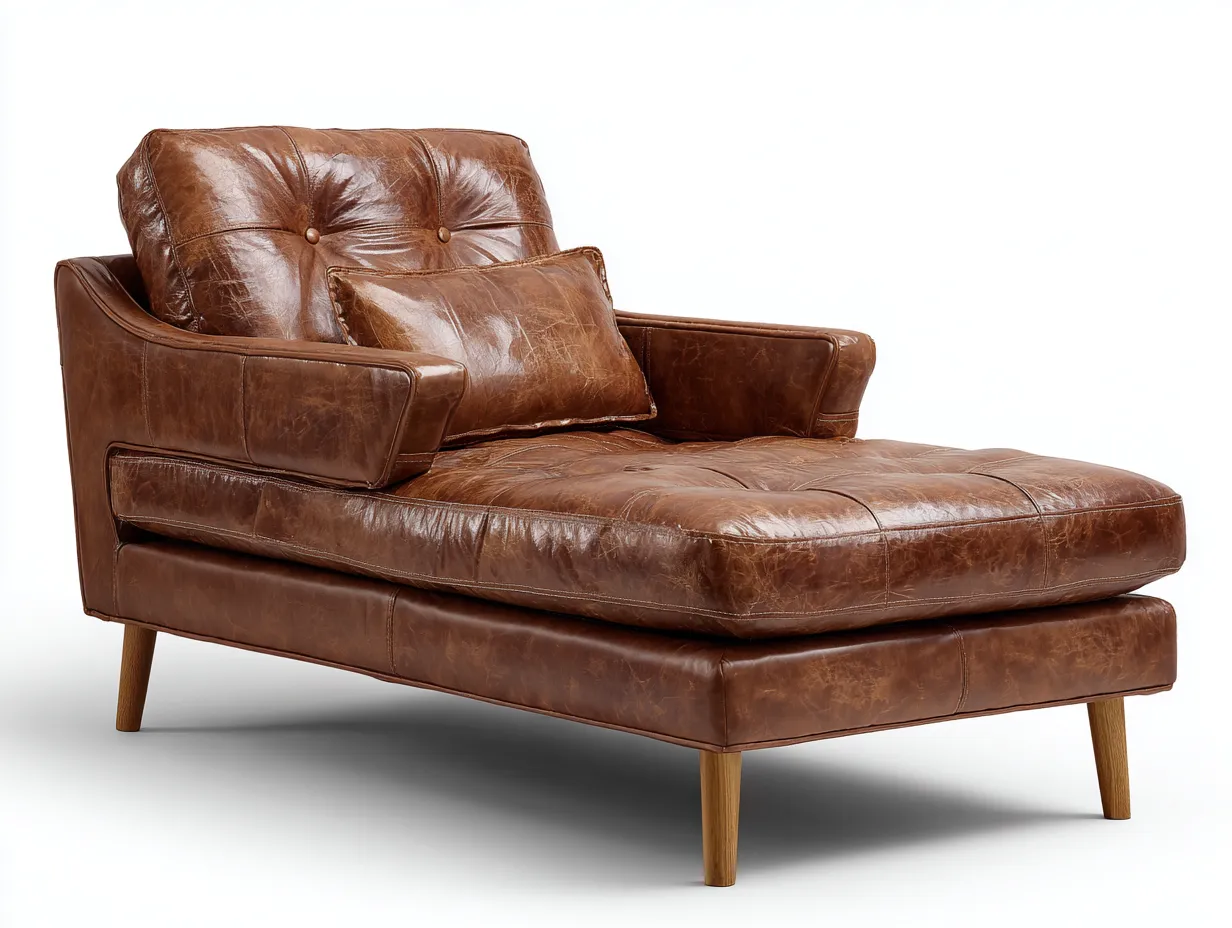 Chaise longue en cuir véritable 180x90x85 cm - marron - design contemporain capitonné confortable-Luxeixe