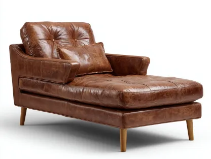 Chaise longue en cuir véritable 180x90x85 cm - marron - design contemporain capitonné confortable-Luxeixe