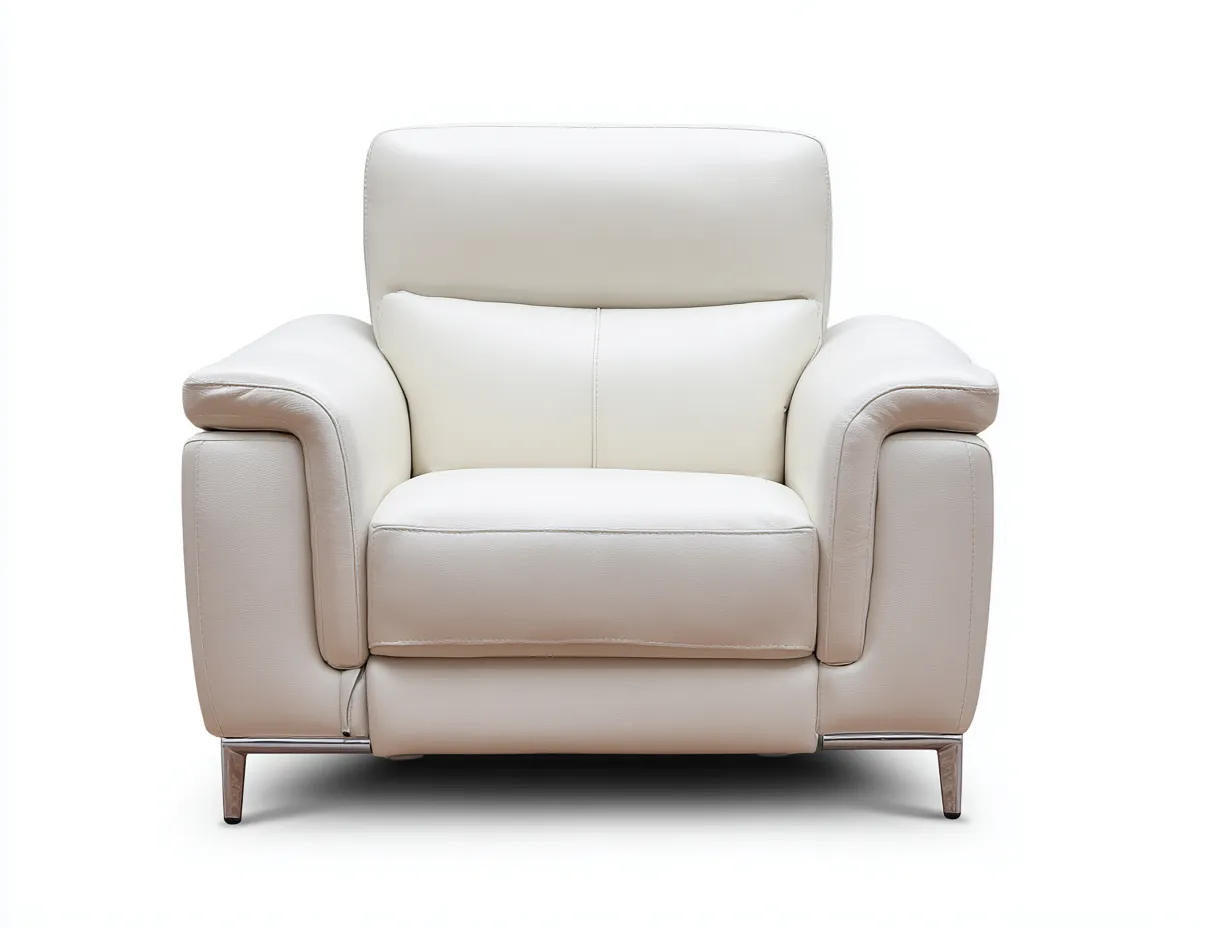 Fauteuil en cuir véritable 110x95x85 cm - blanc cassé - style moderne et raffiné-Luxeixe