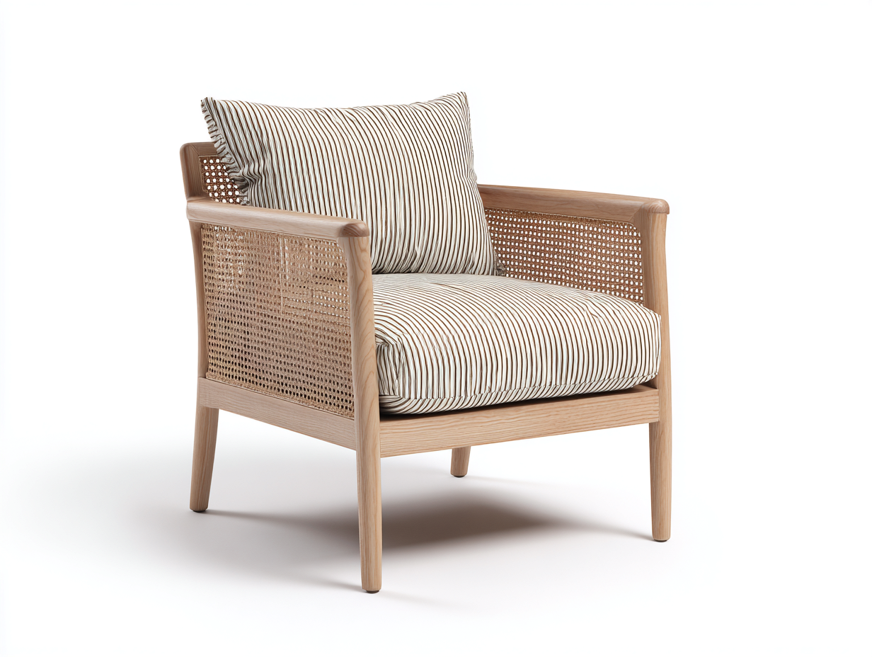 Fauteuil en bois et rotin naturel 78x80x88 cm - tissu beige/naturel - design contemporain-Luxeixe