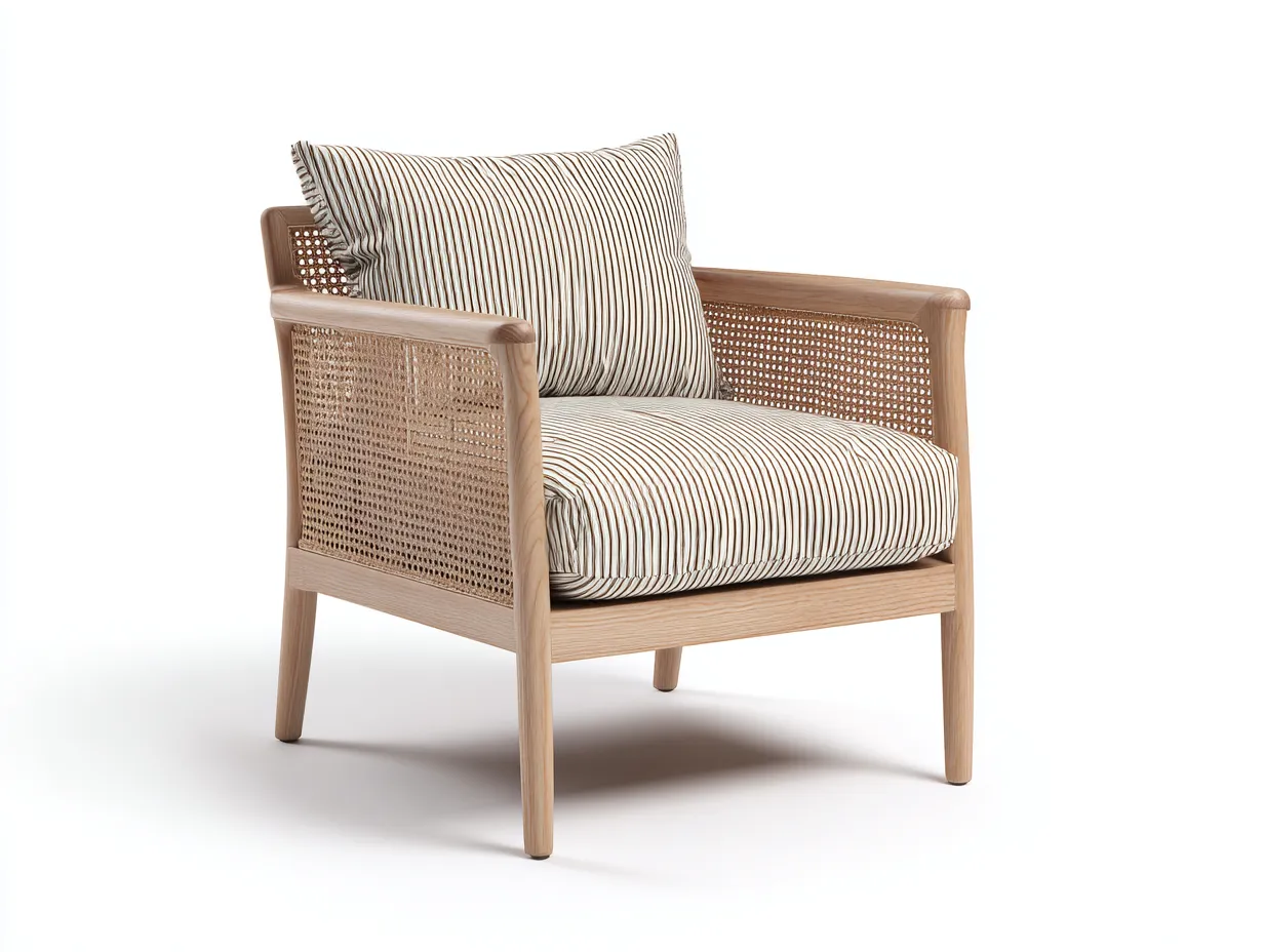 Fauteuil en bois et rotin naturel 78x80x88 cm - tissu beige/naturel - design contemporain-Luxeixe