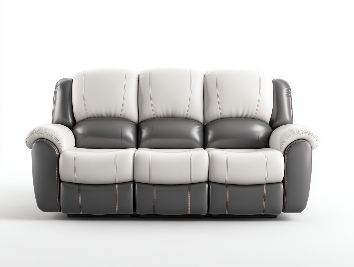 Canapé relax trois places en cuir bicolore gris et blanc 210x95x95 cm - design moderne avec dossiers inclinables indépendants-Luxeixe