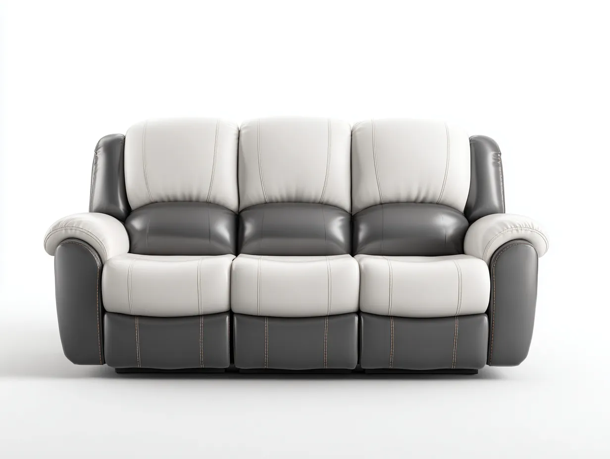 Canapé relax trois places en cuir bicolore gris et blanc 210x95x95 cm - design moderne avec dossiers inclinables indépendants-Luxeixe