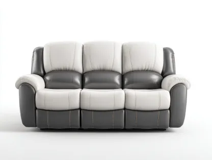 Canapé relax trois places en cuir bicolore gris et blanc 210x95x95 cm - design moderne avec dossiers inclinables indépendants-Luxeixe