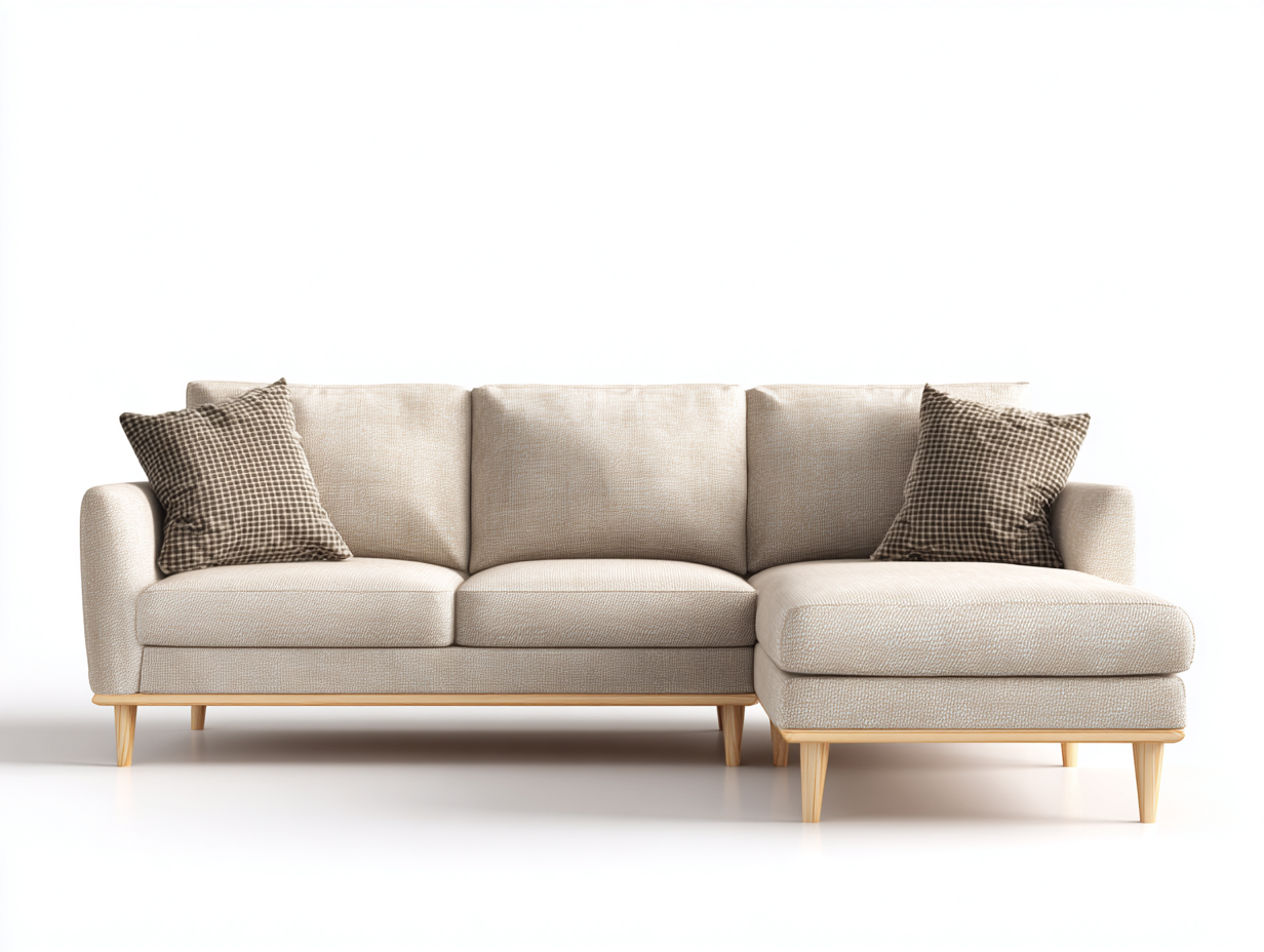 Canapé d'angle en tissu beige 250x160x85 cm - style scandinave avec base en bois naturel-Luxeixe