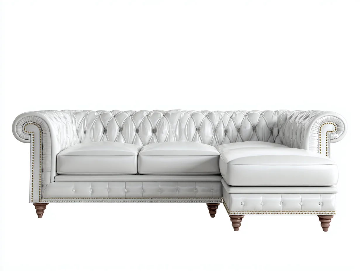 Canapé d'angle en cuir 260x160x85 cm - blanc - style anglais capitonné élégant-Luxeixe