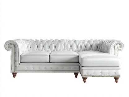 Canapé d'angle en cuir 260x160x85 cm - blanc - style anglais capitonné élégant-Luxeixe