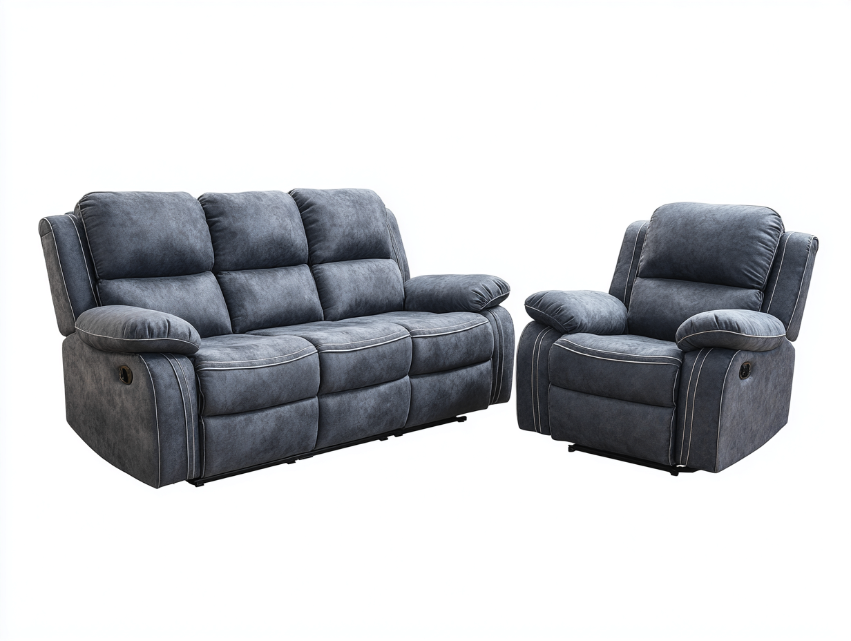 Ensemble canapé trois places et fauteuil relax en tissu gris 200x95x95 cm et 95x90x95 cm - dossier inclinable manuel - design moderne confortable-Luxeixe
