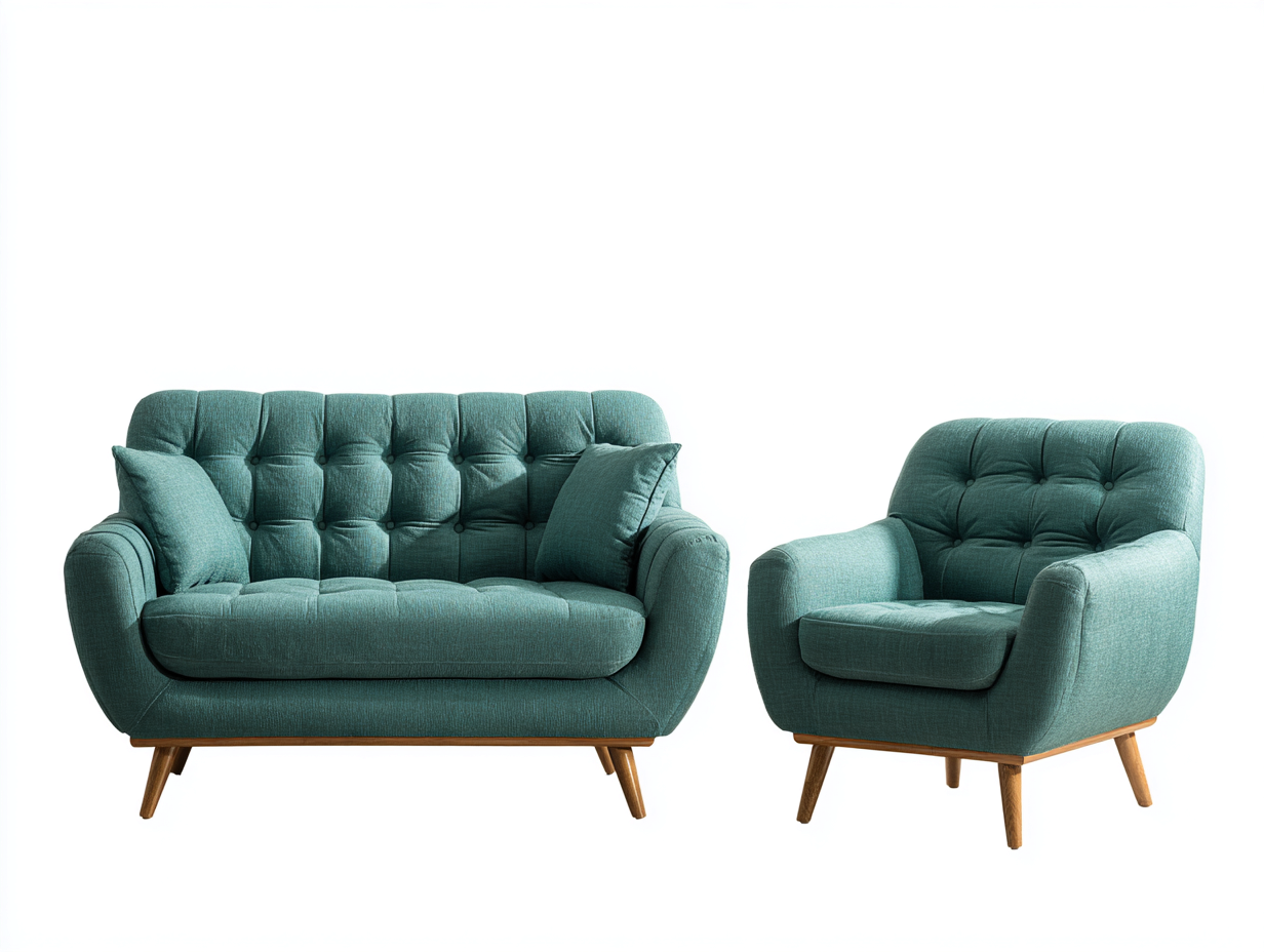 Ensemble canapé 2 places et fauteuil en tissu vert 160x90x85 cm et 95x85x80 cm - style scandinave - piètement en bois - confort moderne-Luxeixe