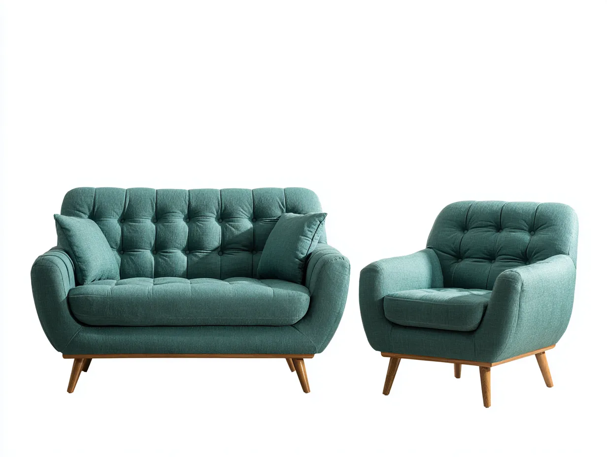 Ensemble canapé 2 places et fauteuil en tissu vert 160x90x85 cm et 95x85x80 cm - style scandinave - piètement en bois - confort moderne-Luxeixe