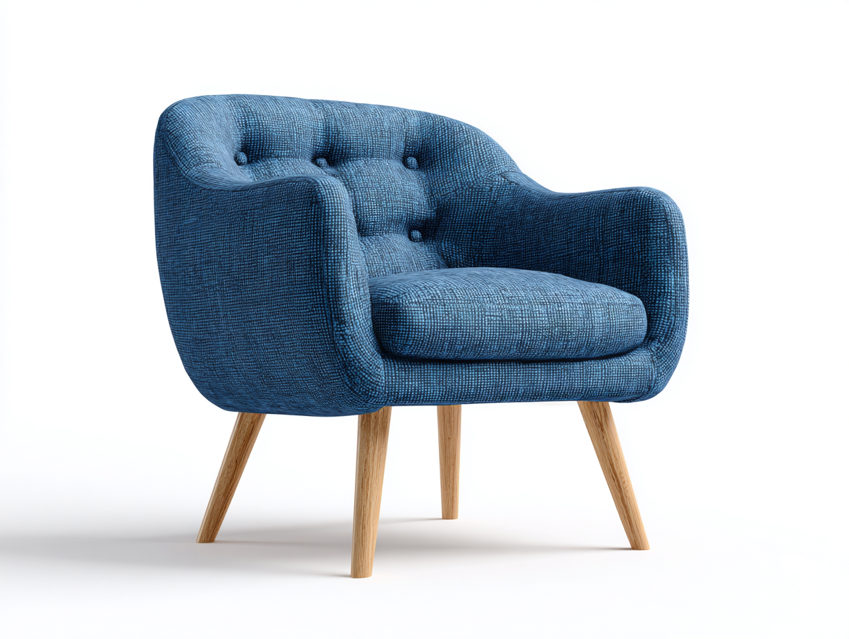 Fauteuil en tissu bleu 85x80x86 cm - pieds en bois - style moderne scandinave-Luxeixe