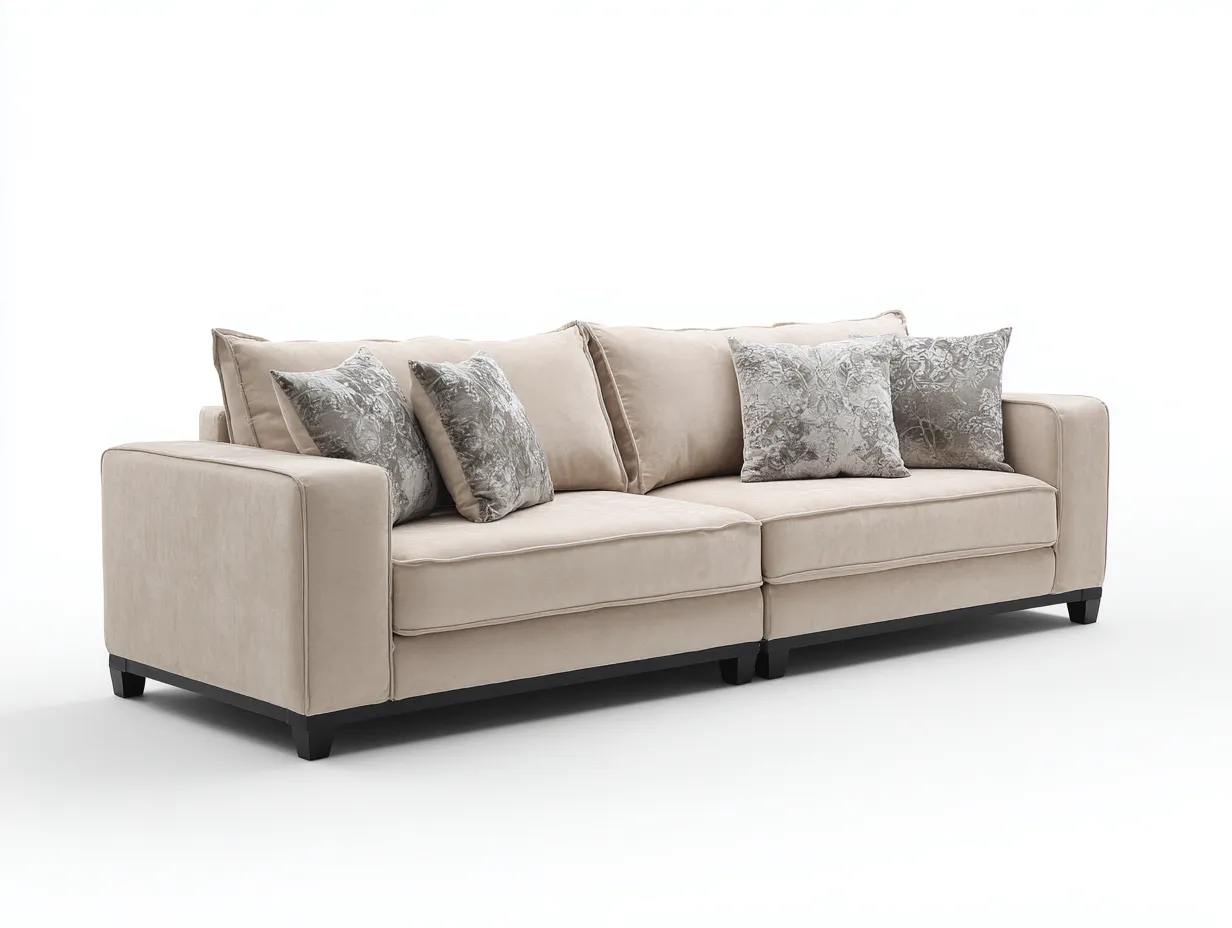 Canapé trois places en tissu 225x95x85 cm - beige - style contemporain avec assise profonde-Luxeixe