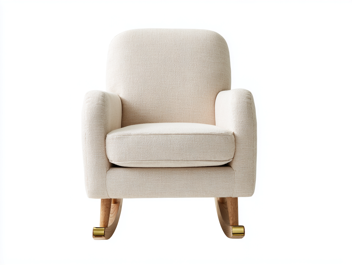 Fauteuil à bascule en tissu beige 78x85x95 cm - pieds en bois courbé - design scandinave épuré et confortable-Luxeixe