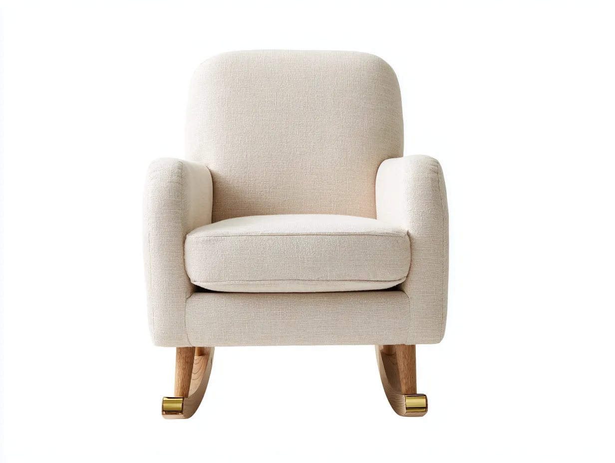 Fauteuil à bascule en tissu beige 78x85x95 cm - pieds en bois courbé - design scandinave épuré et confortable-Luxeixe