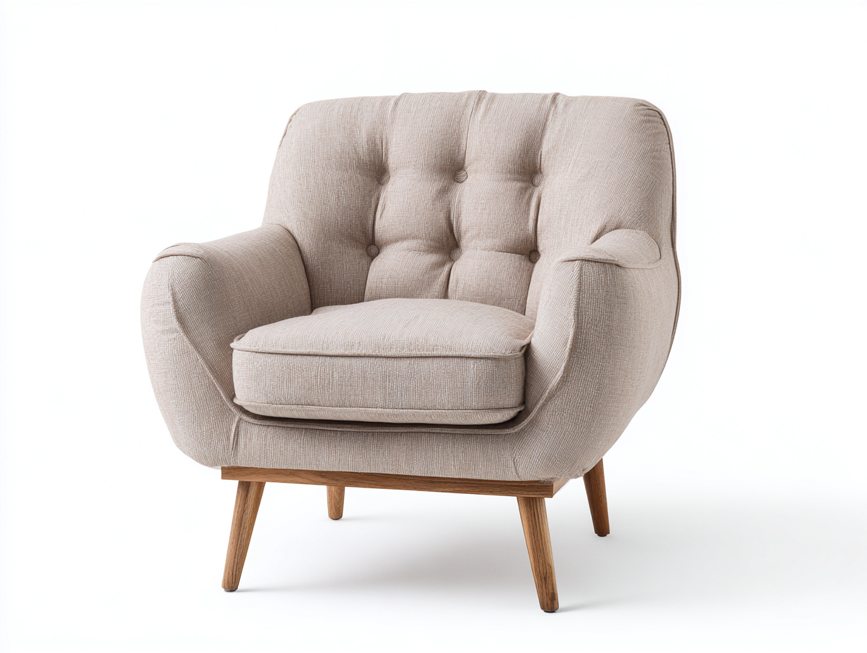 Fauteuil en tissu beige 90x85x80 cm - piètement bois - design scandinave confortable-Luxeixe